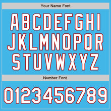 Load image into Gallery viewer, Custom Sky Blue Red Pinstripe White Two-Button Unisex Softball Jersey