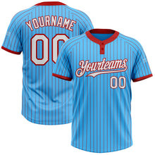 Load image into Gallery viewer, Custom Sky Blue Red Pinstripe White Two-Button Unisex Softball Jersey