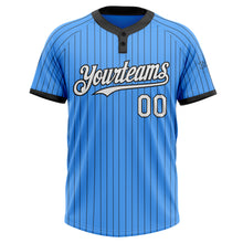 Load image into Gallery viewer, Custom Electric Blue Black Pinstripe White Two-Button Unisex Softball Jersey