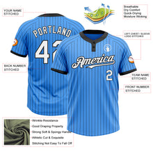 Load image into Gallery viewer, Custom Electric Blue Black Pinstripe White Two-Button Unisex Softball Jersey