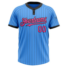 Load image into Gallery viewer, Custom Electric Blue Black Pinstripe Pink Two-Button Unisex Softball Jersey