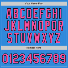 Load image into Gallery viewer, Custom Electric Blue Black Pinstripe Pink Two-Button Unisex Softball Jersey