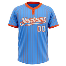 Load image into Gallery viewer, Custom Electric Blue Orange Pinstripe White Two-Button Unisex Softball Jersey