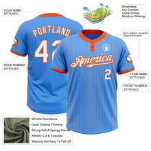 Load image into Gallery viewer, Custom Electric Blue Orange Pinstripe White Two-Button Unisex Softball Jersey