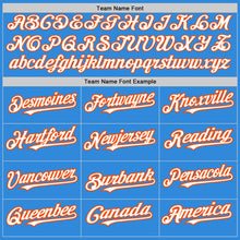 Load image into Gallery viewer, Custom Electric Blue Orange Pinstripe White Two-Button Unisex Softball Jersey