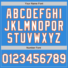 Load image into Gallery viewer, Custom Electric Blue Orange Pinstripe White Two-Button Unisex Softball Jersey