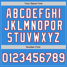 Load image into Gallery viewer, Custom Electric Blue Red Pinstripe White Two-Button Unisex Softball Jersey