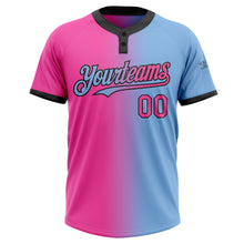 Load image into Gallery viewer, Custom Light Blue Pink-Black Gradient Fashion Two-Button Unisex Softball Jersey
