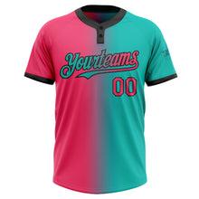 Load image into Gallery viewer, Custom Aqua Neon Pink-Black Gradient Fashion Two-Button Unisex Softball Jersey