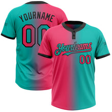Load image into Gallery viewer, Custom Aqua Neon Pink-Black Gradient Fashion Two-Button Unisex Softball Jersey