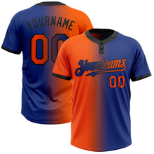 Load image into Gallery viewer, Custom Royal Orange-Black Gradient Fashion Two-Button Unisex Softball Jersey