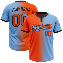 Load image into Gallery viewer, Custom Light Blue Orange-Black Gradient Fashion Two-Button Unisex Softball Jersey
