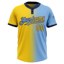 Load image into Gallery viewer, Custom Light Blue Yellow-Navy Gradient Fashion Two-Button Unisex Softball Jersey