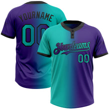 Load image into Gallery viewer, Custom Purple Aqua-Black Gradient Fashion Two-Button Unisex Softball Jersey