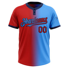 Load image into Gallery viewer, Custom Electric Blue Red-Navy Gradient Fashion Two-Button Unisex Softball Jersey