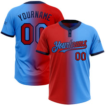 Load image into Gallery viewer, Custom Electric Blue Red-Navy Gradient Fashion Two-Button Unisex Softball Jersey
