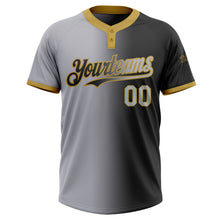 Load image into Gallery viewer, Custom Black Gray-Old Gold Gradient Fashion Two-Button Unisex Softball Jersey