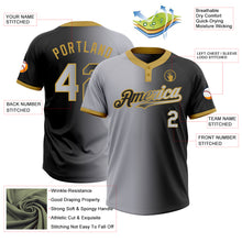 Load image into Gallery viewer, Custom Black Gray-Old Gold Gradient Fashion Two-Button Unisex Softball Jersey