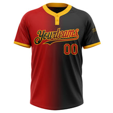 Load image into Gallery viewer, Custom Black Red-Gold Gradient Fashion Two-Button Unisex Softball Jersey