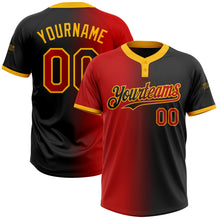 Load image into Gallery viewer, Custom Black Red-Gold Gradient Fashion Two-Button Unisex Softball Jersey