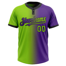 Load image into Gallery viewer, Custom Purple Neon Green-Black Gradient Fashion Two-Button Unisex Softball Jersey