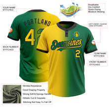 Load image into Gallery viewer, Custom Kelly Green Yellow-Black Gradient Fashion Two-Button Unisex Softball Jersey