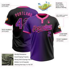 Load image into Gallery viewer, Custom Black Purple-Pink Gradient Fashion Two-Button Unisex Softball Jersey