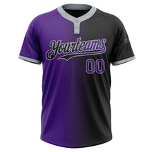 Load image into Gallery viewer, Custom Black Purple-Gray Gradient Fashion Two-Button Unisex Softball Jersey