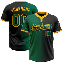 Load image into Gallery viewer, Custom Black Kelly Green-Gold Gradient Fashion Two-Button Unisex Softball Jersey