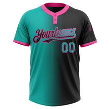 Load image into Gallery viewer, Custom Black Aqua-Pink Gradient Fashion Two-Button Unisex Softball Jersey