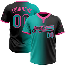 Load image into Gallery viewer, Custom Black Aqua-Pink Gradient Fashion Two-Button Unisex Softball Jersey