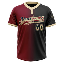 Load image into Gallery viewer, Custom Black Vintage USA Flag Crimson-City Cream Gradient Fashion Two-Button Unisex Softball Jersey