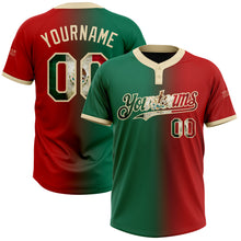 Load image into Gallery viewer, Custom Red Vintage Mexican Flag Kelly Green-City Cream Gradient Fashion Two-Button Unisex Softball Jersey