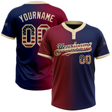 Load image into Gallery viewer, Custom Navy Vintage USA Flag Maroon-City Cream Gradient Fashion Two-Button Unisex Softball Jersey