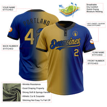 Load image into Gallery viewer, Custom Royal Old Gold-Black Gradient Fashion Two-Button Unisex Softball Jersey