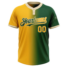 Load image into Gallery viewer, Custom Green Gold-Cream Gradient Fashion Two-Button Unisex Softball Jersey