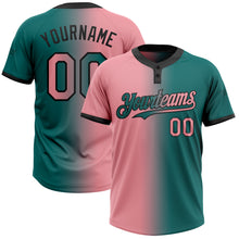 Load image into Gallery viewer, Custom Teal Medium Pink-Black Gradient Fashion Two-Button Unisex Softball Jersey