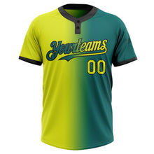 Load image into Gallery viewer, Custom Teal Neon Yellow-Black Gradient Fashion Two-Button Unisex Softball Jersey