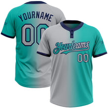 Load image into Gallery viewer, Custom Aqua Gray-Navy Gradient Fashion Two-Button Unisex Softball Jersey