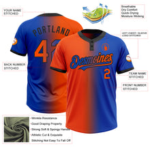 Load image into Gallery viewer, Custom Thunder Blue Orange-Black Gradient Fashion Two-Button Unisex Softball Jersey