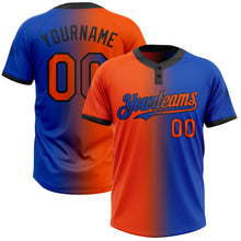 Load image into Gallery viewer, Custom Thunder Blue Orange-Black Gradient Fashion Two-Button Unisex Softball Jersey