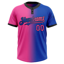 Load image into Gallery viewer, Custom Thunder Blue Pink-Black Gradient Fashion Two-Button Unisex Softball Jersey