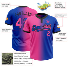 Load image into Gallery viewer, Custom Thunder Blue Pink-Black Gradient Fashion Two-Button Unisex Softball Jersey