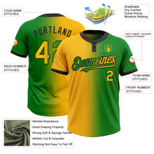 Load image into Gallery viewer, Custom Grass Green Gold-Black Gradient Fashion Two-Button Unisex Softball Jersey