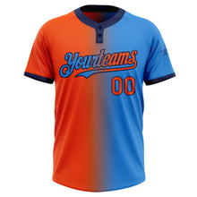 Load image into Gallery viewer, Custom Electric Blue Orange-Navy Gradient Fashion Two-Button Unisex Softball Jersey