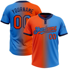 Load image into Gallery viewer, Custom Electric Blue Orange-Navy Gradient Fashion Two-Button Unisex Softball Jersey