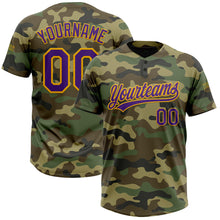 Load image into Gallery viewer, Custom Camo Purple-Gold Salute To Service Two-Button Unisex Softball Jersey