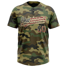 Load image into Gallery viewer, Custom Camo Vintage USA Flag-Cream Salute To Service Two-Button Unisex Softball Jersey