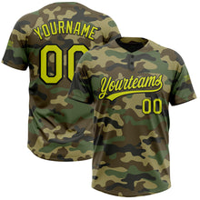 Load image into Gallery viewer, Custom Camo Neon Yellow-Black Salute To Service Two-Button Unisex Softball Jersey
