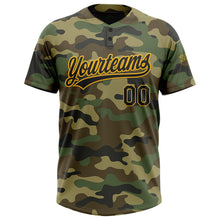 Load image into Gallery viewer, Custom Camo Black-Gold Salute To Service Two-Button Unisex Softball Jersey